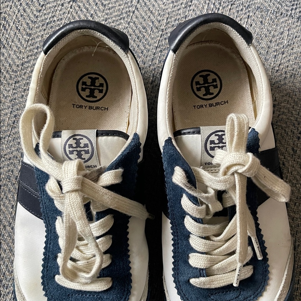 Tory Burch Navy and White Suede-Trim Sneakers - Picture 13 of 16